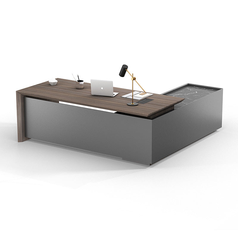 ARMANDO Executive Desk 220cm Left Return - Hazelnut & Grey