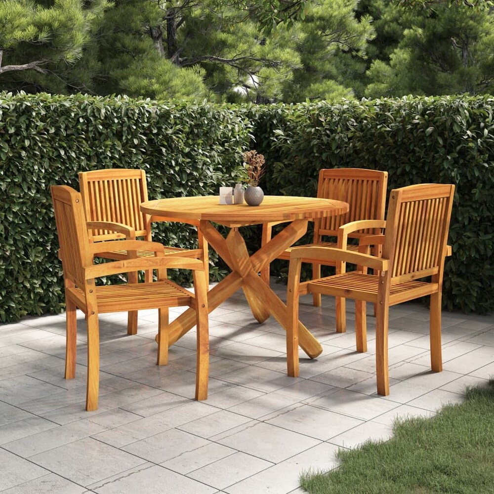 vidaXL Solid Wood Teak Patio Dining Set 5 Piece Seat  35.4\