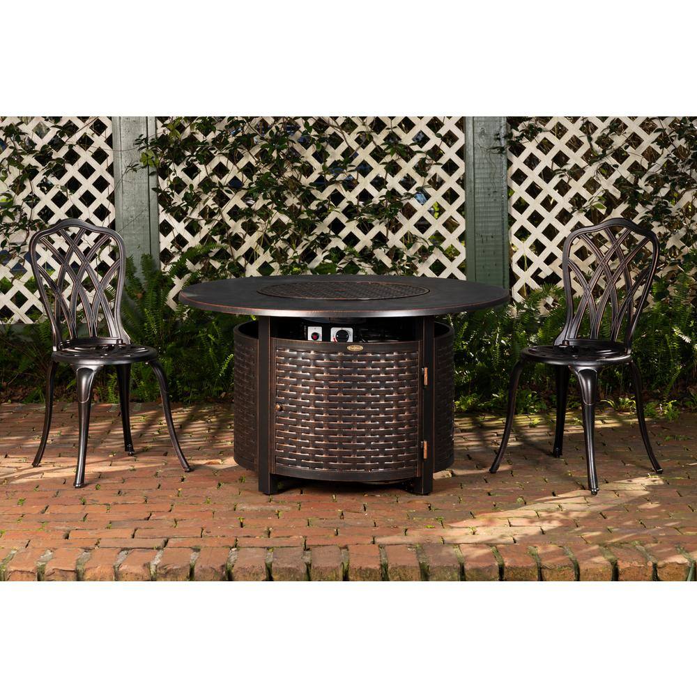 Fire Sense Florence 44 in. x 24 in. Round Aluminum Propane Fire Pit Table in Antique Bronze with Vinyl Cover 62373