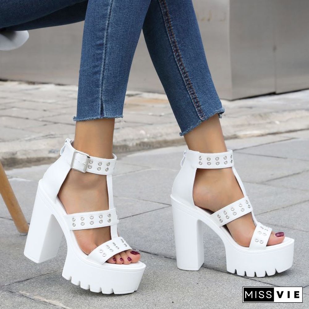 Summer Women Sandals Sexy Waterproof Platform Cross Buckle Non-Slip Thick Heel High Heel Sandals Nightclub Stage Shoes