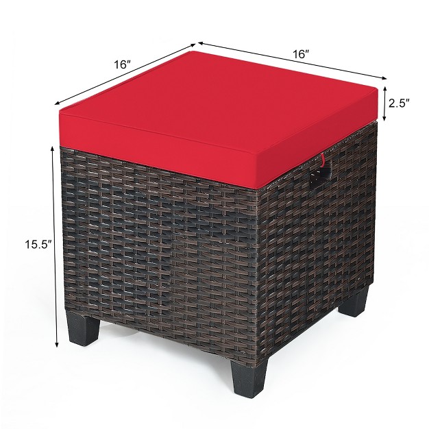 Costway 2pcs Patio Rattan Ottoman Cushioned Seat Foot Rest Coffee Table Red