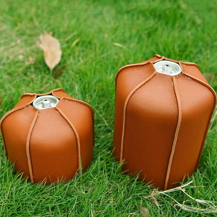 2PCS Camping Travel Picnic Gas Tank Cover  Leather Fuel Gas Pouch Small Tank Stove Storage Bag