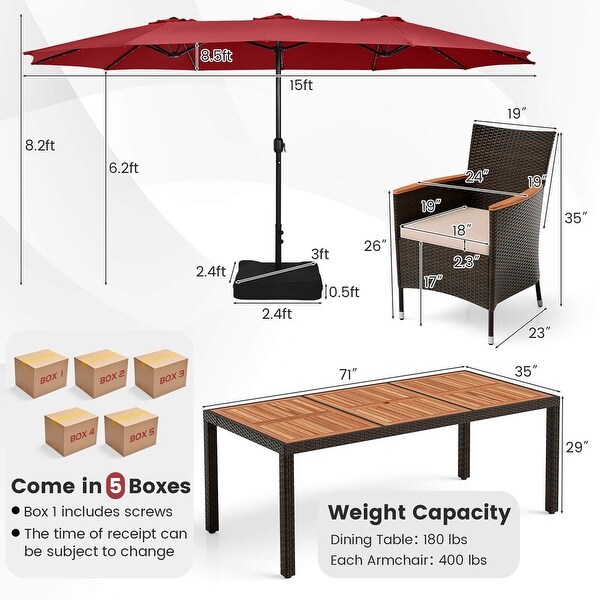 Costway 11 PCS Patio Dining Set with 15ft DoubleSided Patio Umbrella