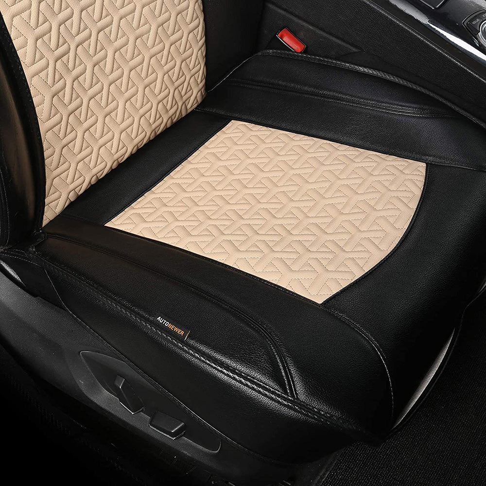 Leather Pu Car Seat Cover， Luxury Universal Front Car Seat Cushion， Full Wrapped Edge Waterproof Car Seat Protectors， Universal Fit For 95% Cars，Suv，Trucks(2Pcs，Black+Beige)