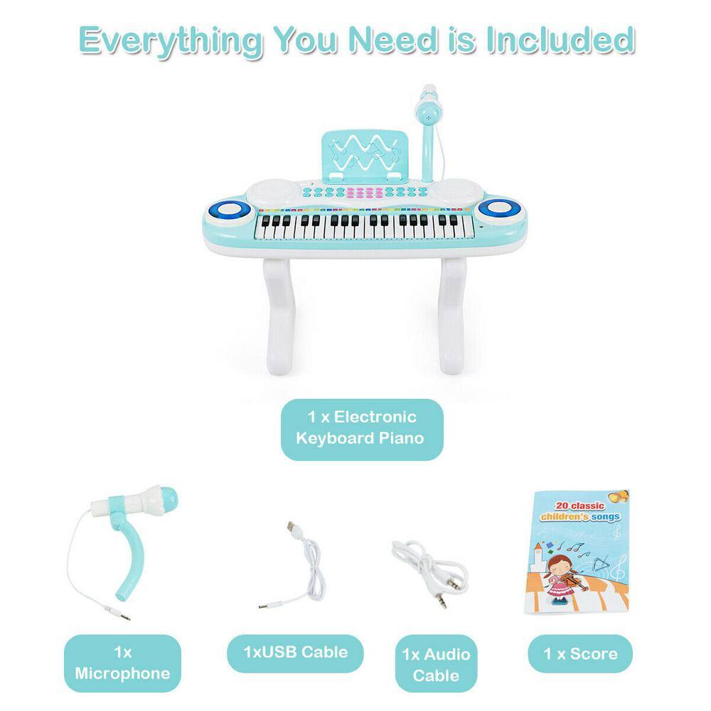 Gymax Z-Shaped Kids Toy Keyboard 37-Key Electronic Piano Blue GYM03936