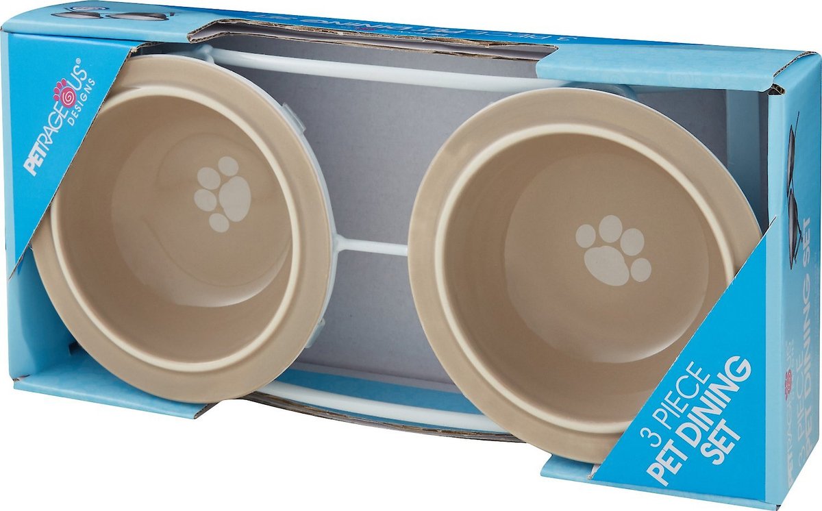 PetRageous Designs Toftee's Paws Double Diner Elevated Pet Bowls