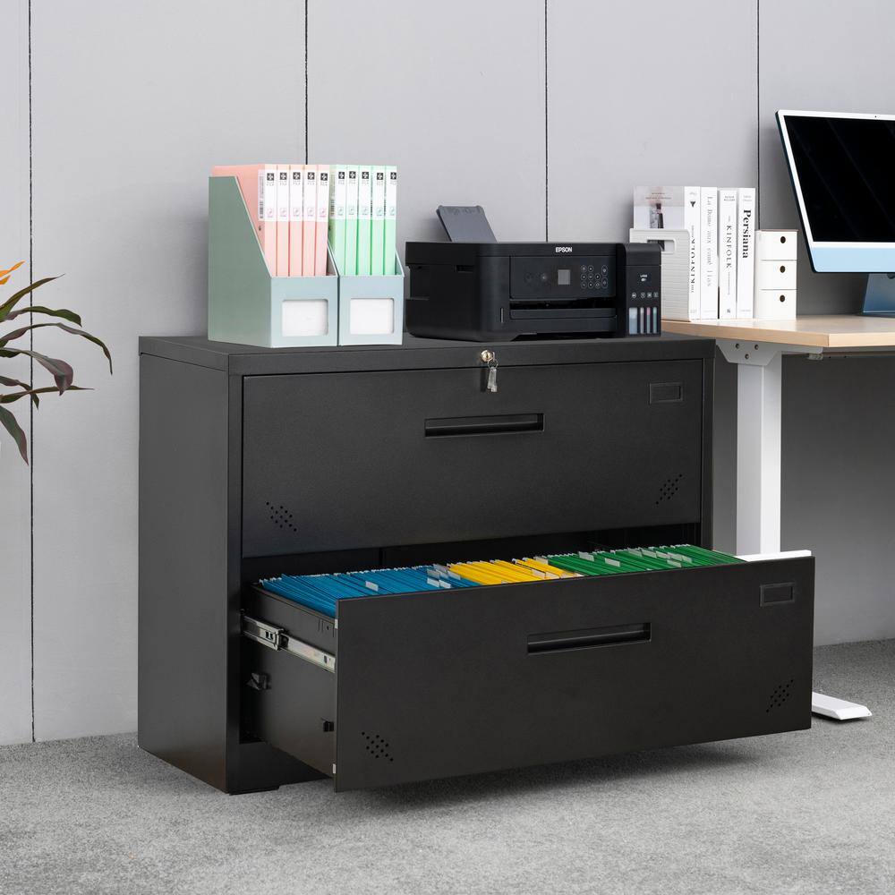 Modern Black 2-Drawer Lateral Filing Cabinet for LegalLetter A4 Size HI25262859