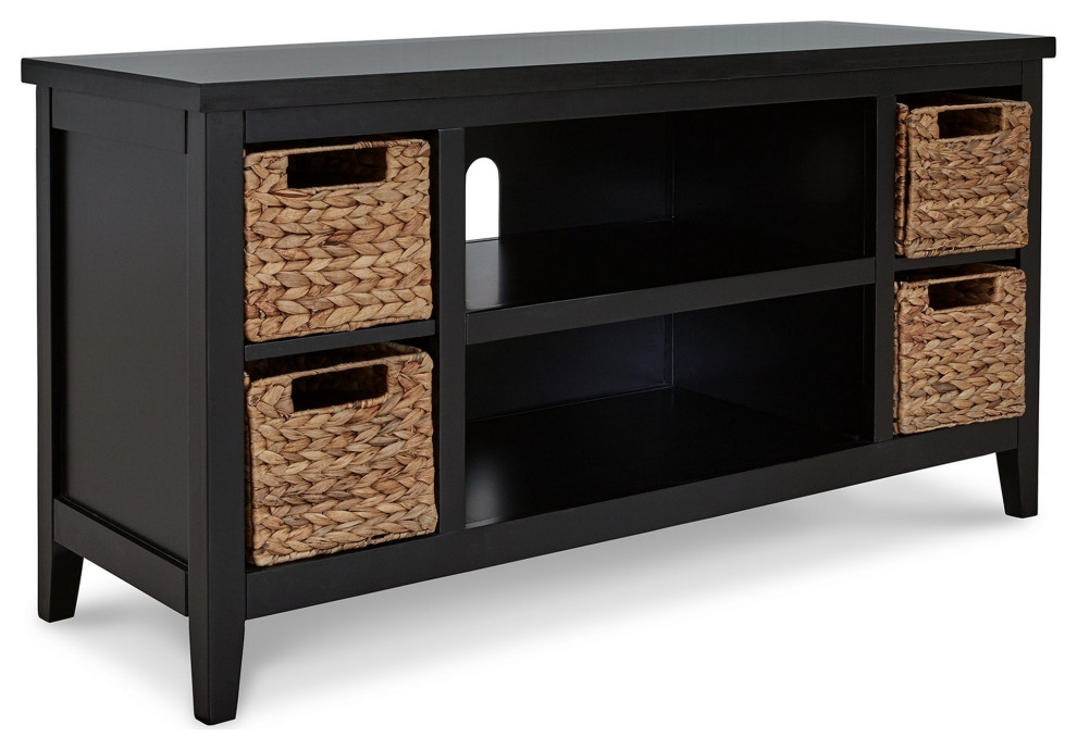 Benzara BM283302 47 quotRustic TV Entertainment Console  Open Shelf  Black   Transitional   Entertainment Centers And Tv Stands   by Uber Bazaar  Houzz