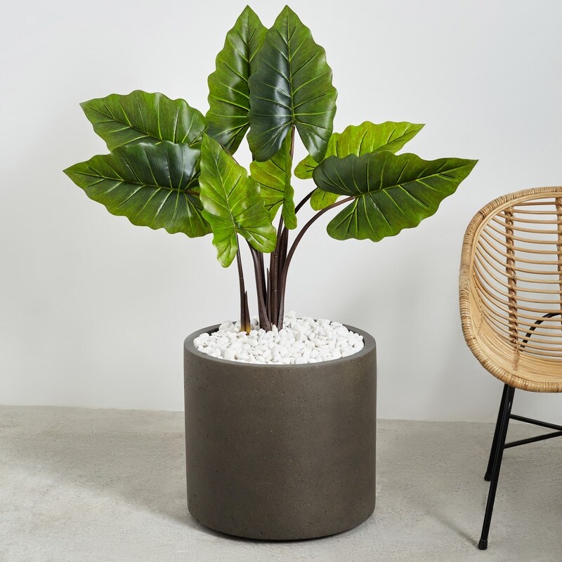 Indoor/Outdoor Large Nordic Minimalist Fiberstone Lightweight Round Cylinder Planter Pot  19 15 12inch Cement Finish