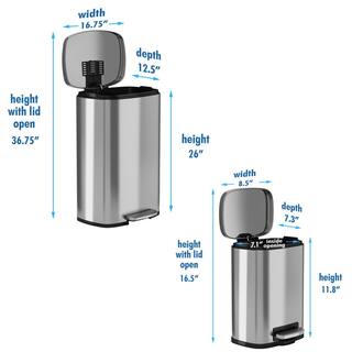 iTouchless 13 Gal. and 1.32 Gallon SoftStep Stainless Steel Step Trash Can Combo Set for Kitchen and Bathroom Removable Bucket CPC1305SS