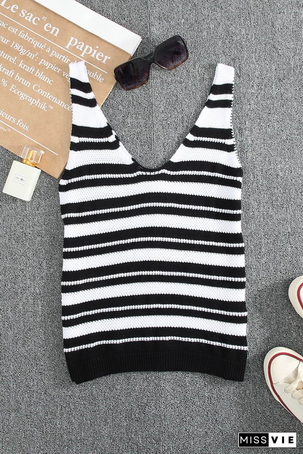 Black White Striped Tank Top