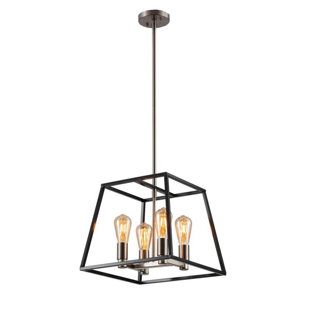 Defong 4 Light Pendant Lighting Industrial Ceiling Light Black Lantern Chandelier Adjustable Height For Kitchen Island Bedroom Or Entryway