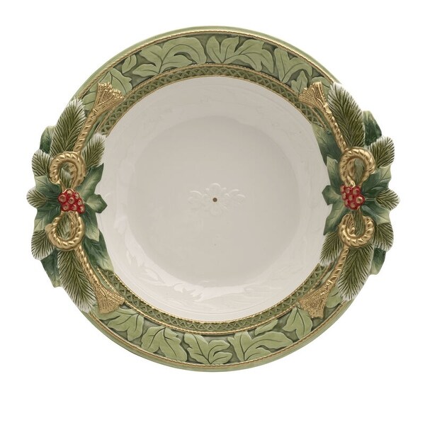 Fitz and Floyd Holiday Home Green Serve Bowl 16In