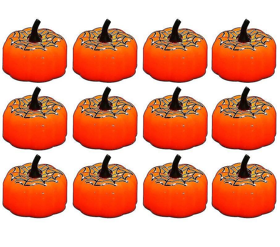 12pcs Led Simulation Pumpkin Halloween Christmas Decor Candle Light