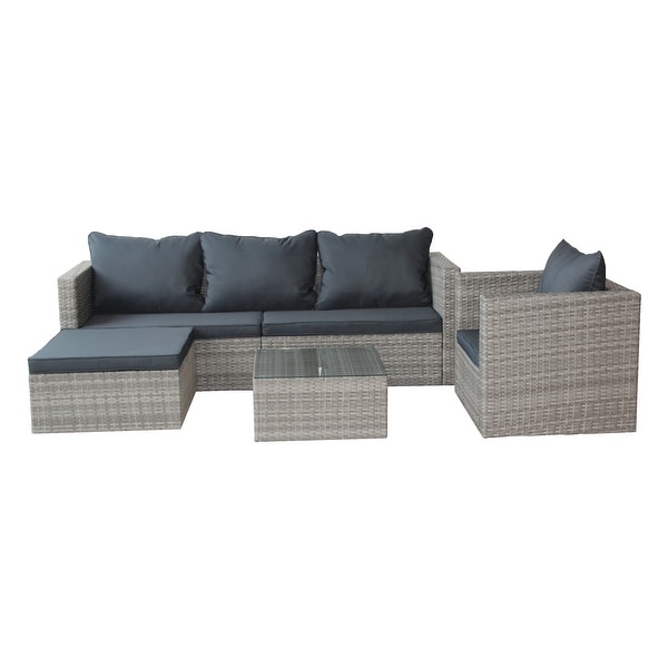 4Piece Rattan Patio Set with Cushioned Wicker Sofa