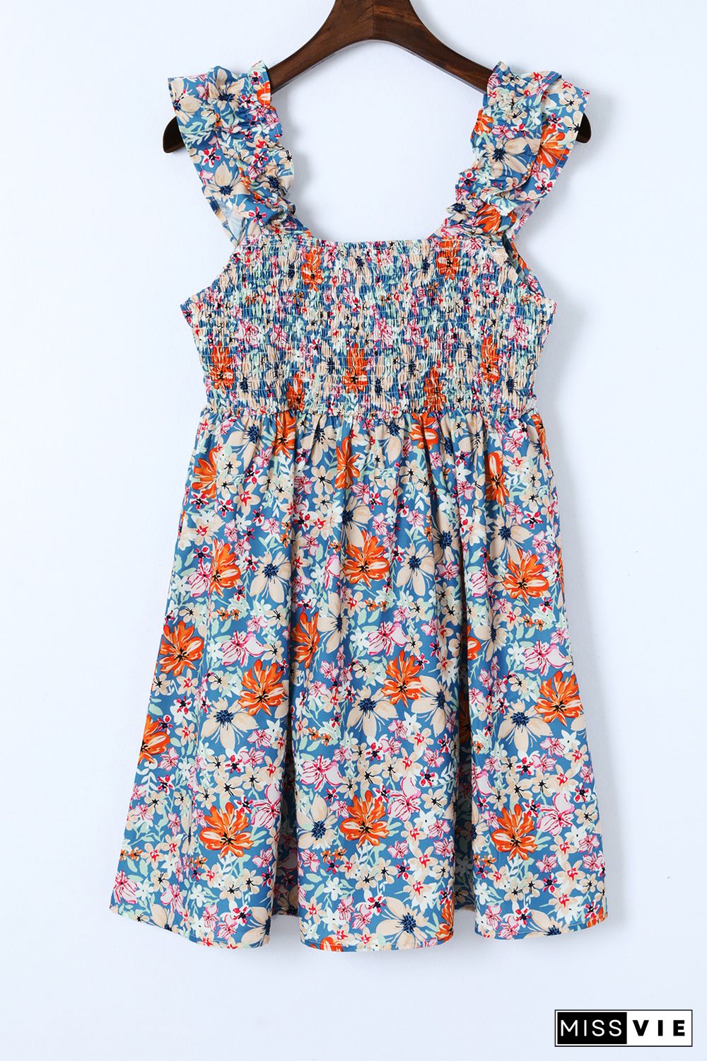 Multicolor Floral Sweetheart Ruffle Sleeveless Mini Dress