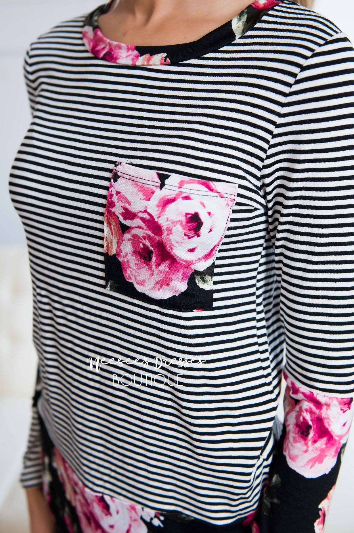 Blooming Blossom Floral & Striped Top