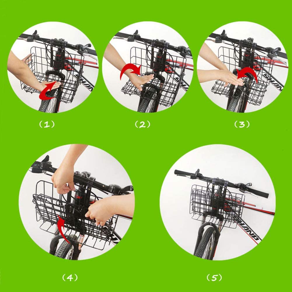 Hamiledyi Folding Bike Front Basket， Bike Wire Basket with Handles， Easy Installation on Front Handlebar for Bike Accessories Frame Basket Bicycle Bag Cargo Rack