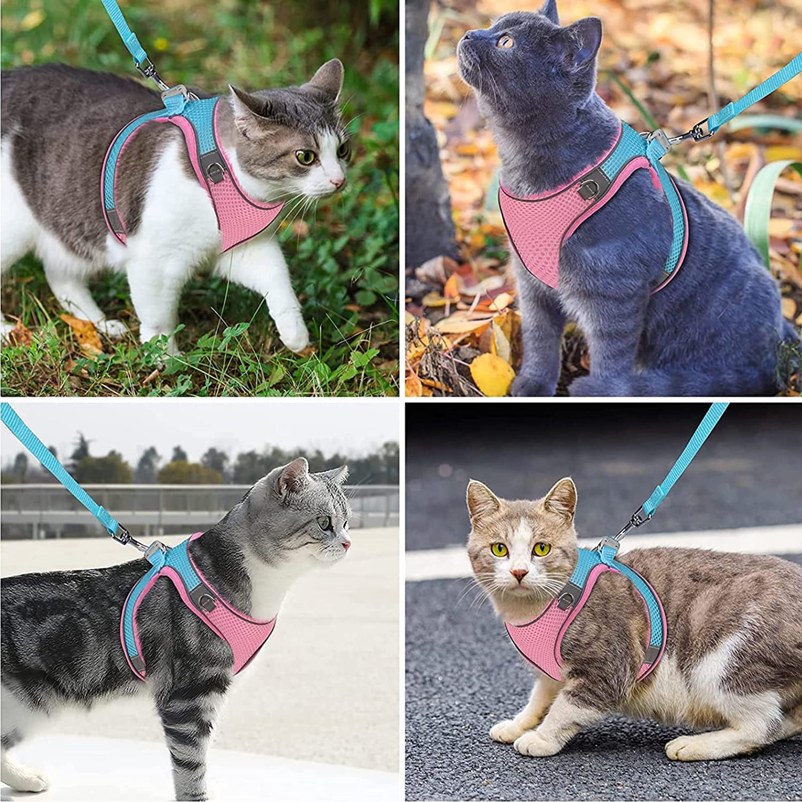 Cat Harness and Leash， Escape Proof Cat Vest Dog Walking Leash and Harness Set， Adjustable Step in Pet Harness， Reflective Breathable Easy Control Vest for Small Large Kitten Dog Outdoor， Pink 2XS