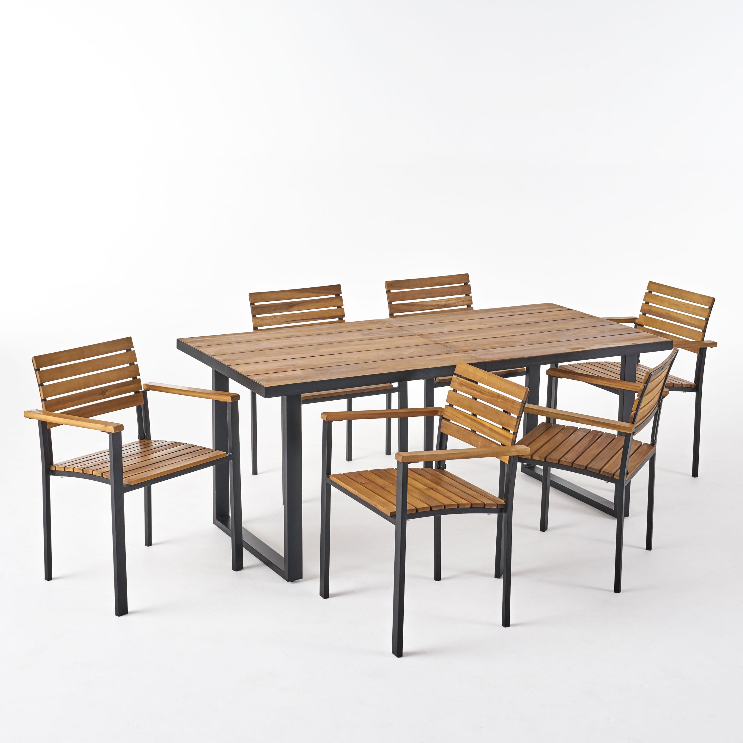 Yetta Outdoor 6 Seater Wood and Iron Dining Set