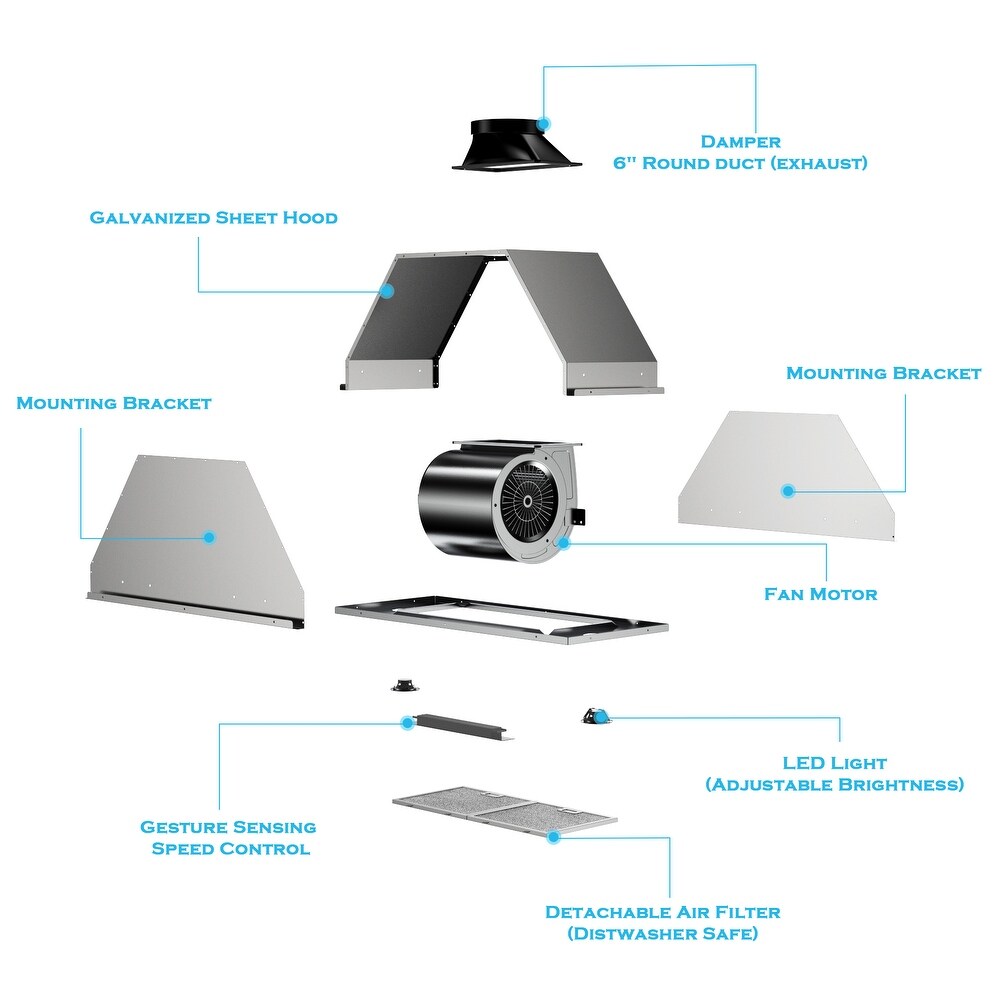 HisoHu 30 inch 900 CFM Ducted Insert Range Hood in Stainless Steel with LED Lights   30''