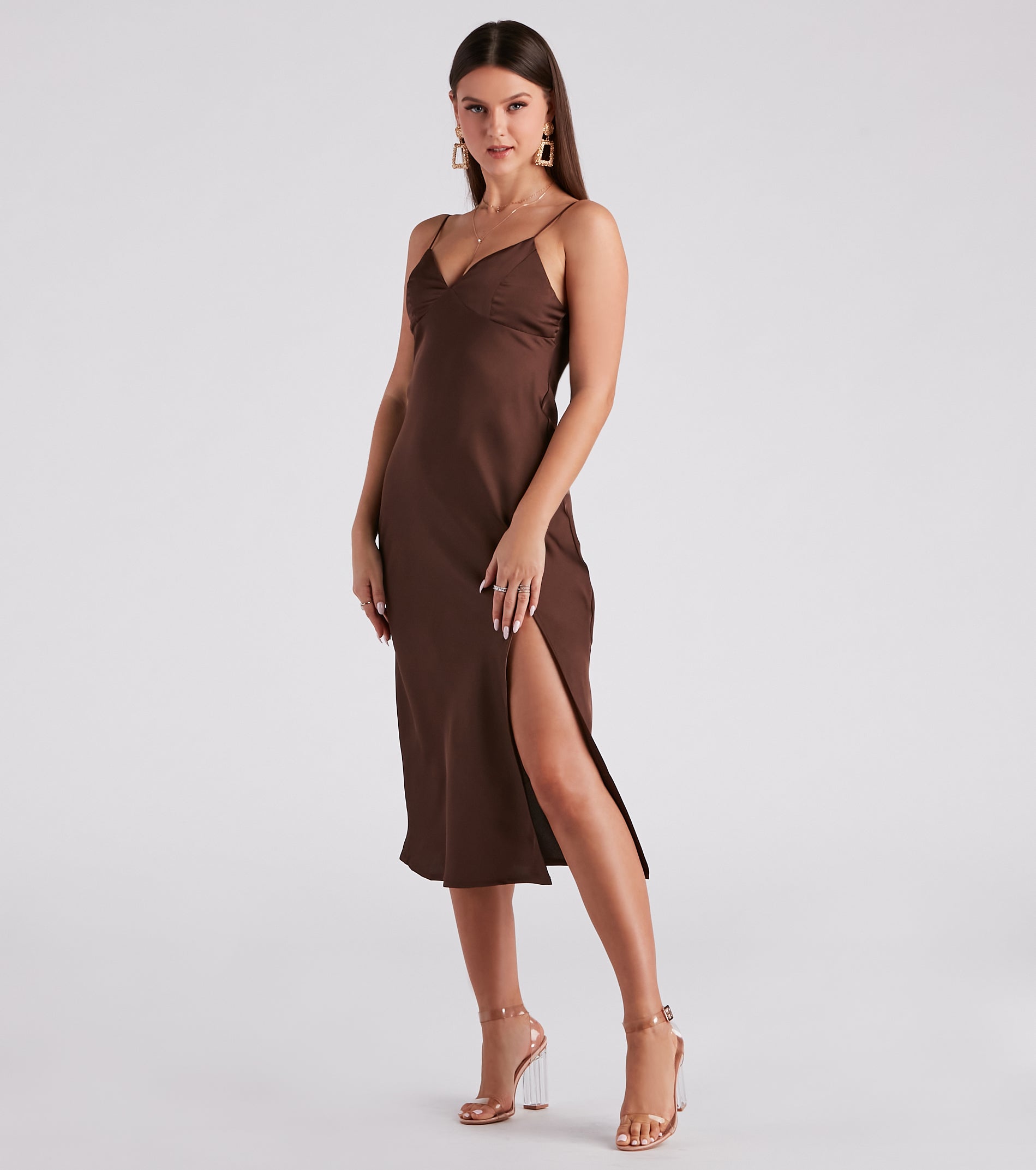 Rendezvous In Satin Slip Midi Dress