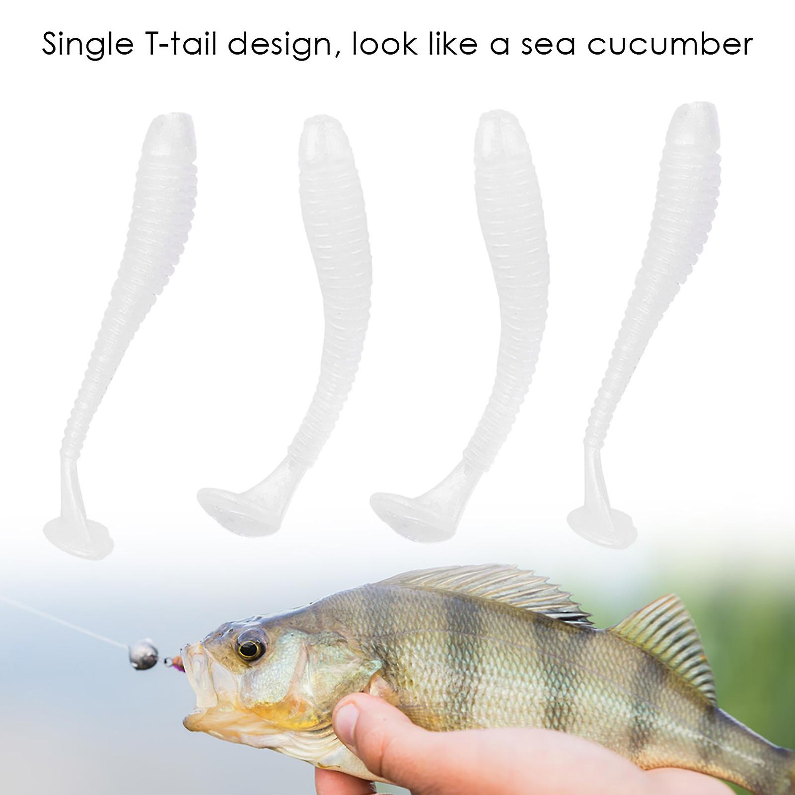 50pcs 5cm Soft Plastic Fishing Lures T Tail Grub Worm Baits Fish Tackle Accessory Pearl White