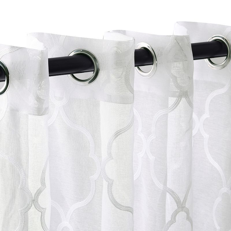 Superior Embroidered Pair of 2 Lattice Sheer Grommet Window Curtain Panels