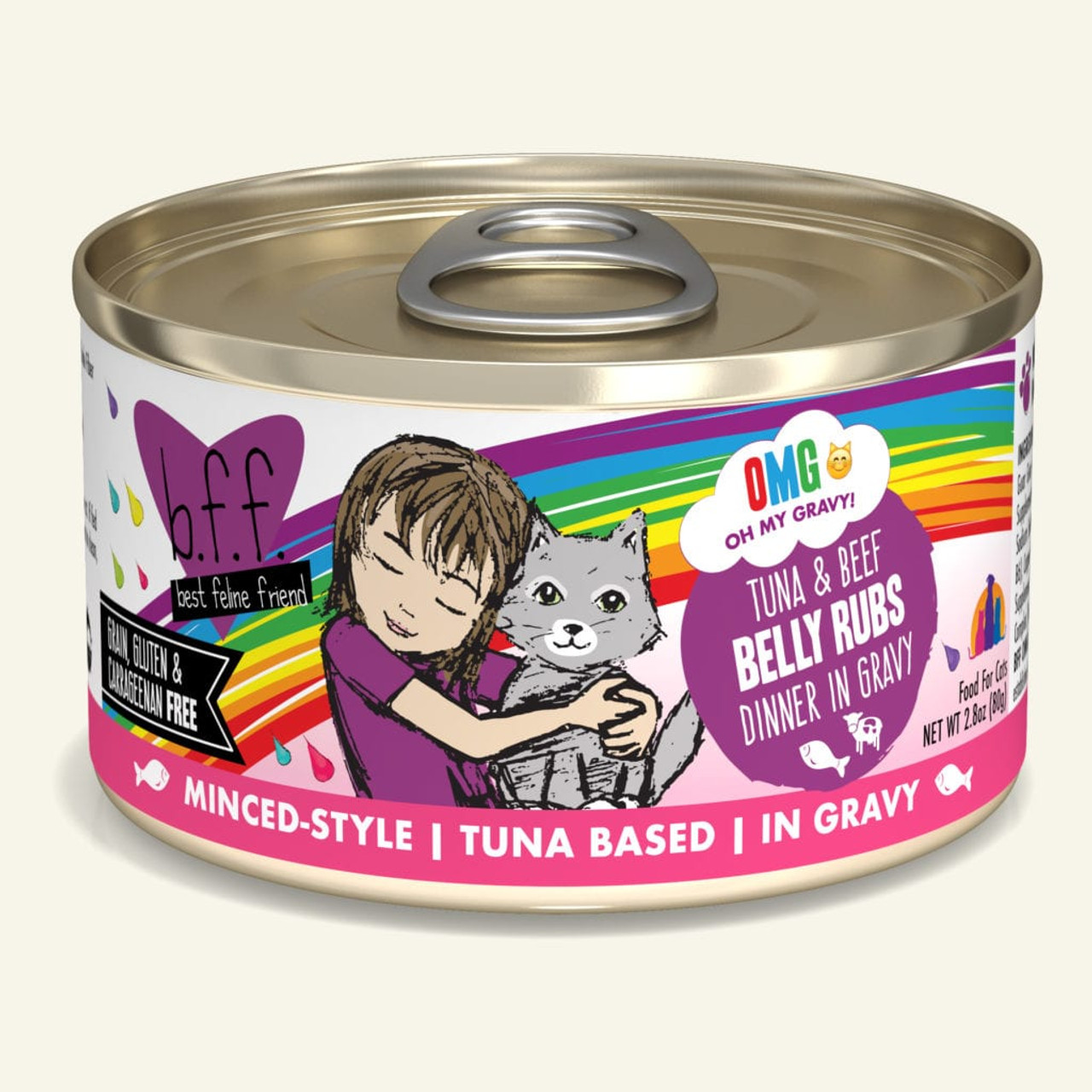 Weruva BFF OMG Belly Rubs Tuna and Beef Canned Cat Food， 2.8 Oz.