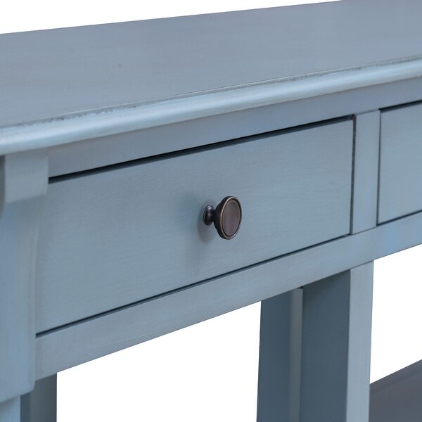 Console Table with Ample Storage， Open Shelves and Drawers