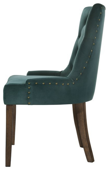 ACME Farren Tufted Velvet Side Chair in Green and Espresso Set of 2   Transitional   Dining Chairs   by Homesquare  Houzz