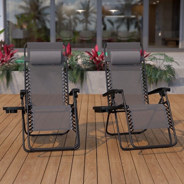 2 Pack Adjustable Mesh Zero Gravity Lounge Chair with Cup Holder Tray