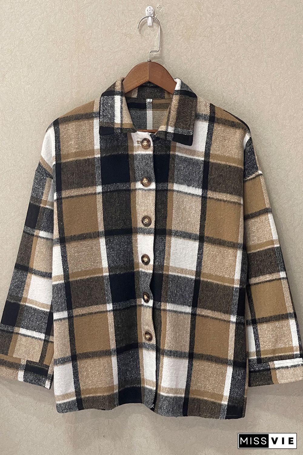 Plaid Shirts Long Sleeve Flannel Lapel Button Down Pocketed Shacket Jacket Coats