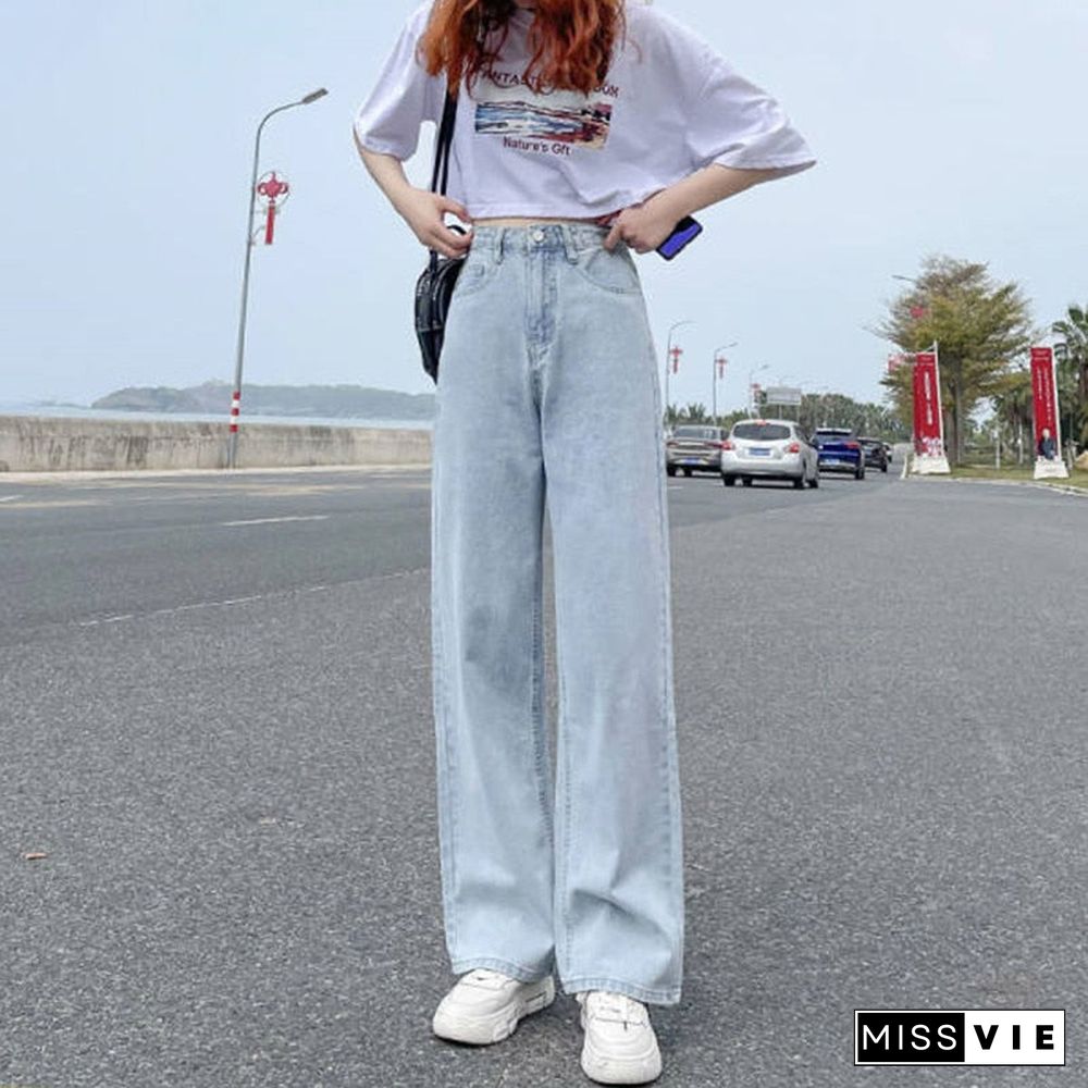 Woman Jeans High Waist Clothes Wide Leg Denim Clothing Blue Streetwear Vintage Quality Fashion Harajuku Straight Pants