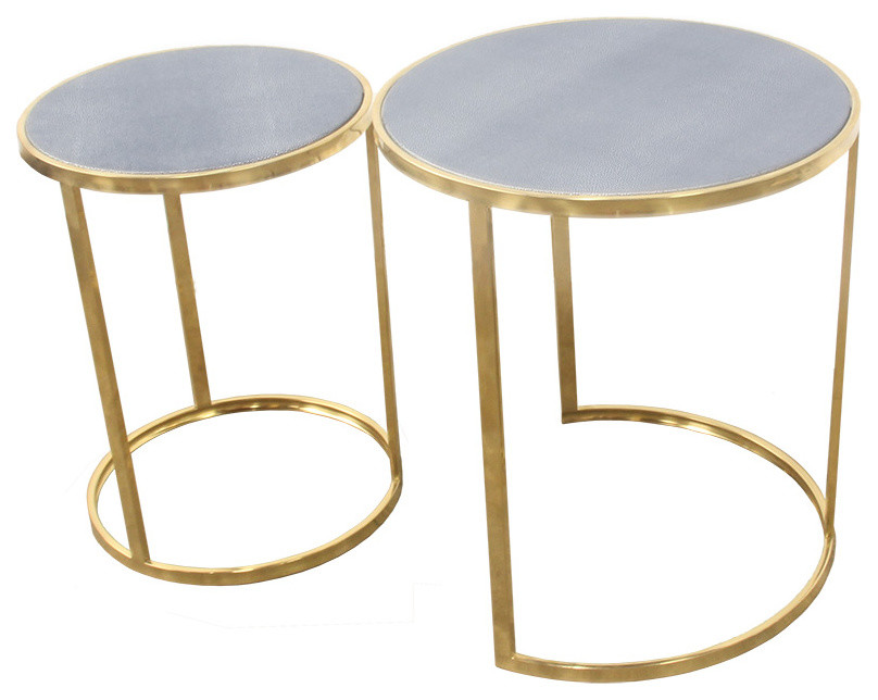 Charles Nesting Tables  Faux Shagreen With Gold Metal  2 Piece Set   Contemporary   Coffee Table Sets   by Urbanest Living  Houzz