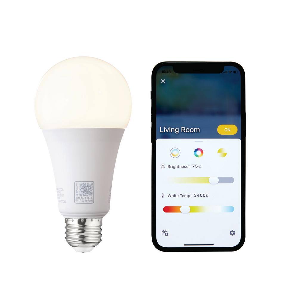 EcoSmart 100-Watt Equivalent Smart A21 Color Changing CEC LED Light Bulb with Voice Control (1-Bulb) Powered by Hubspace 11A21100WRGBWH1