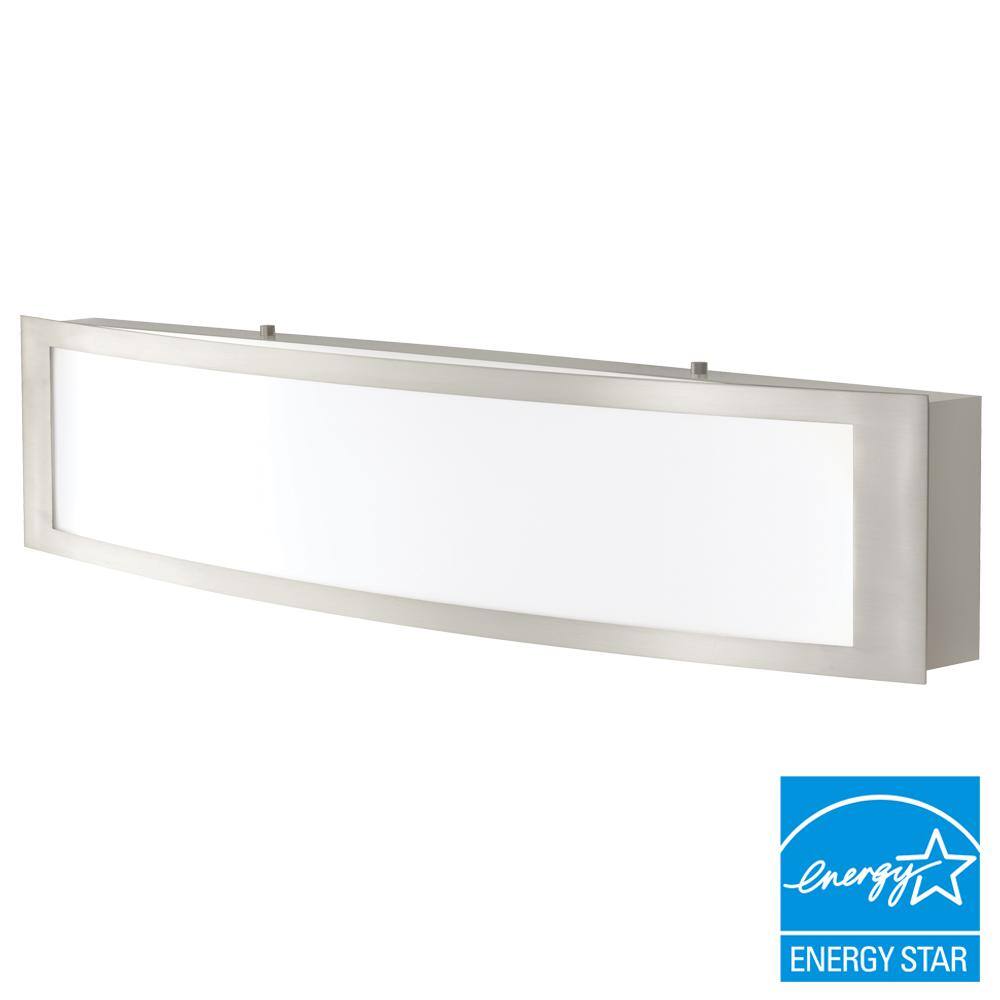 Hampton Bay Woodbury 24.6 in. 1-Light Brushed Nickel Integrated LED Bathroom Vanity Light Bar with Frosted Acrylic Shade IQP1301LX-07BN