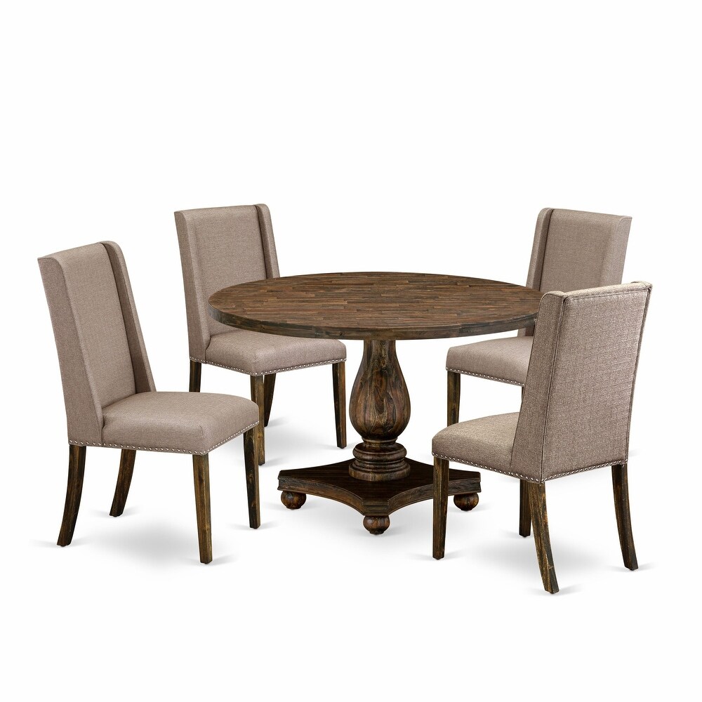 East West Furniture Dining Table Set  a Kitchen Table and Dark Khaki Linen Fabric Chairs  Distressed Jacobean (Pieces Option)