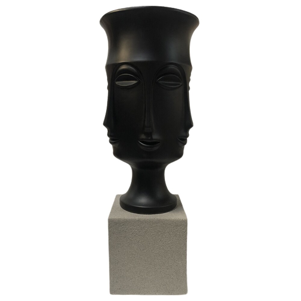 Assisi Floor Vase  Small   Matte Black Finish on Resin with Frosted Gray Base