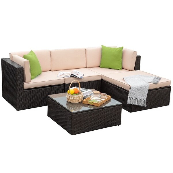 Homall 5 Pieces Wicker Patio Furniture Sets Rattan Outdoor Sectional Sofa