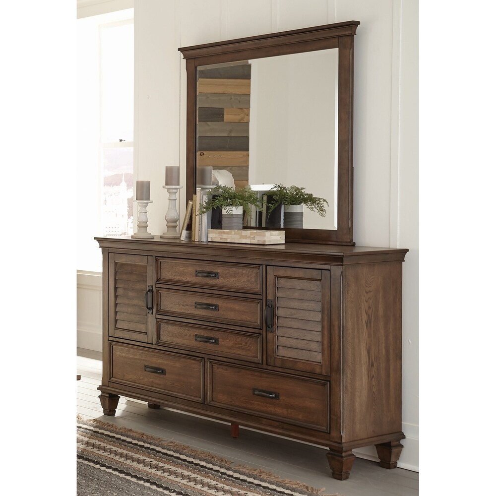 Clemence Burnished Oak and Beige 6 piece Panel Bedroom Set