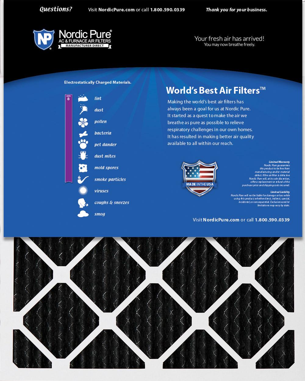 16x25x1 (15_1/2x24_1/2) Pure Carbon Odor Reduction Furnace Air Filters 6 Pack