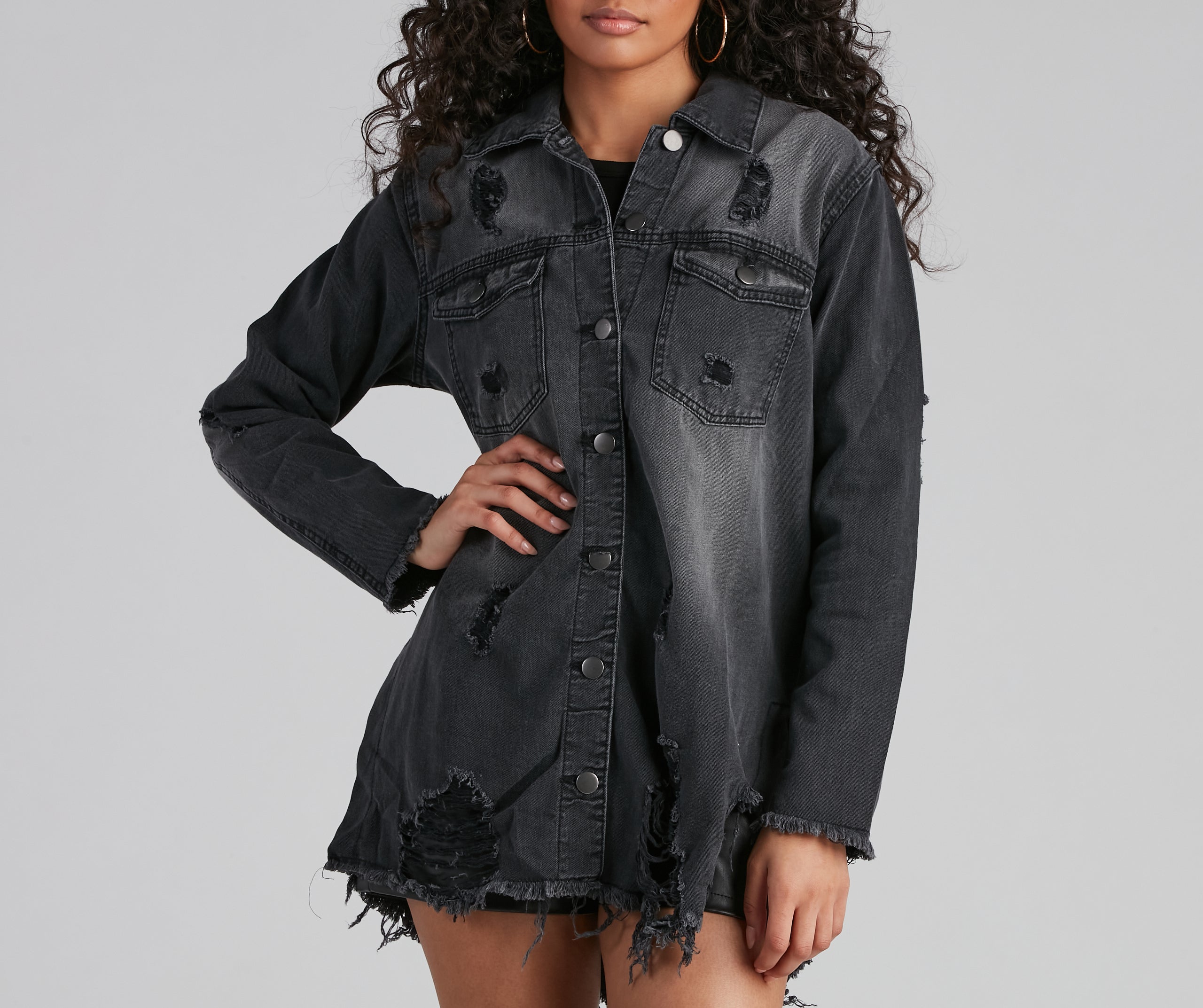 Grunge And Glam Denim Shacket