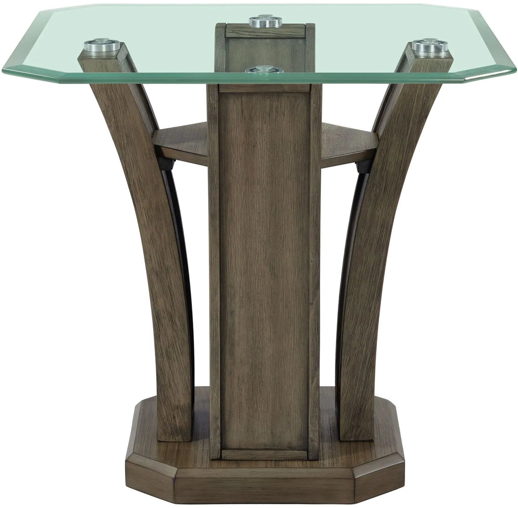 Dapper Gray Pedestal End Table with Glass Top