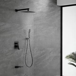 Boyel Living Wall Mount Single-Handle 1-Spray Tub and Shower Faucet with 10 in. Fixed Shower Head in Matte Black (Valve Included) SMD-88016B-10