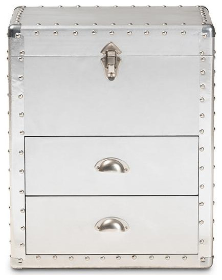 Baxton Studio Serge French Industrial Silver Metal 2 Drawer Accent Storage Chest   Industrial   Accent Chests And Cabinets   by HedgeApple  Houzz