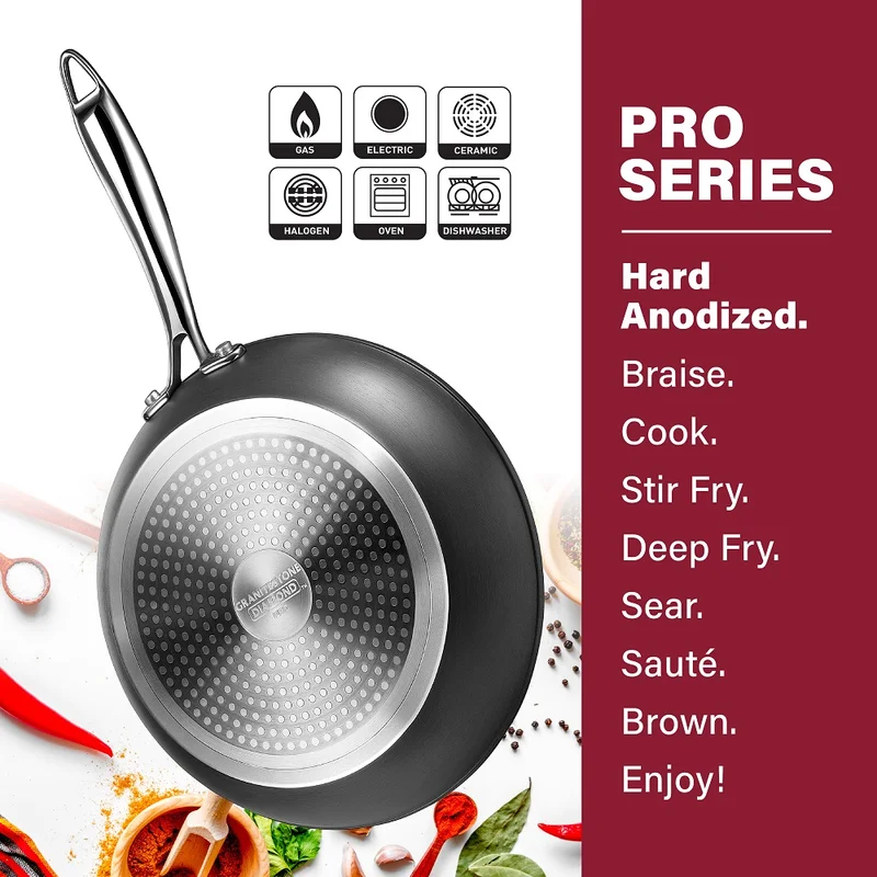 GRANITESTONE 7197 Professional 3-Piece Aluminum Ultra-Nonstick Hard Anodized Diamond Infused Fry Pan Set (8 in.， 10 in.， 12 in.)