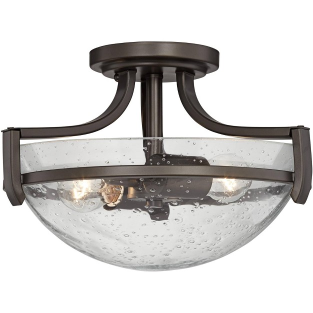 Wide Oil Rubbed Bronze 2 light Clear Seeded Glass Bowl For Bedroom Hallway