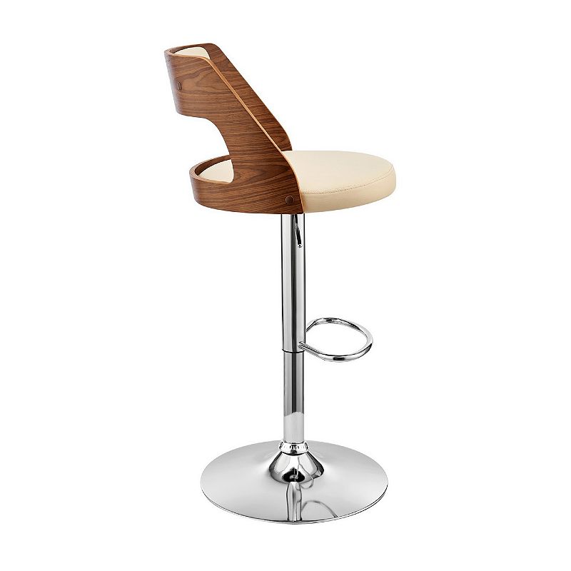 Adjustable Barstool with Open Wooden Back， Cream and Brown