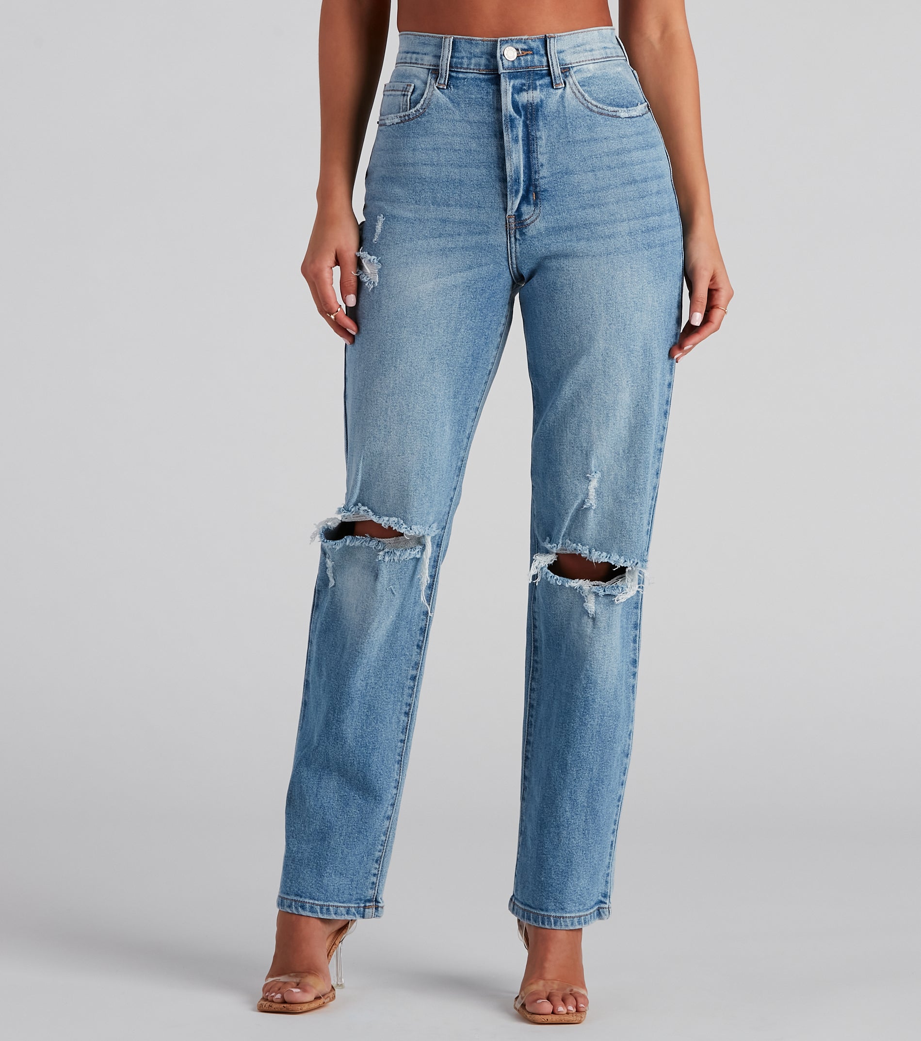 High Rise Distressed Boyfriend Jeans